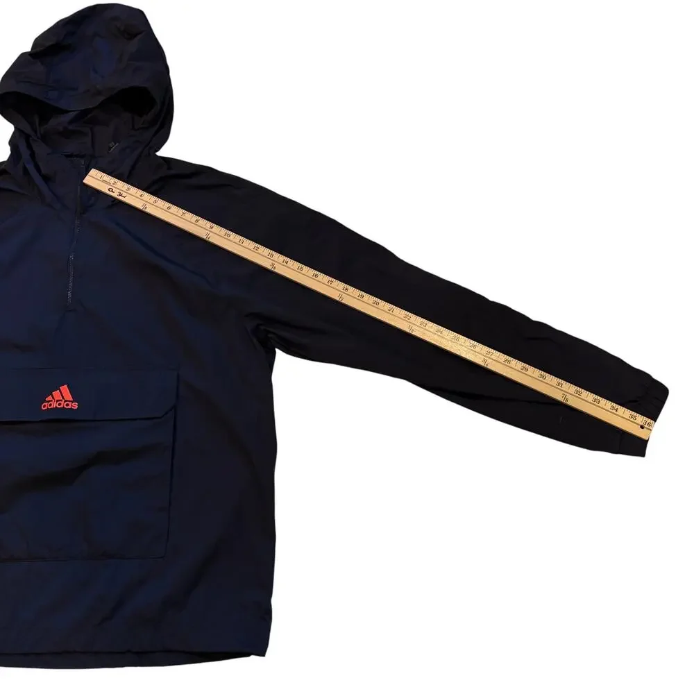 Adidas Windbreaker Mens XL Blue Hooded Pullover Packable Lightweight Streetwear